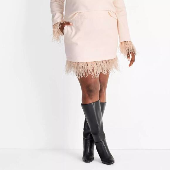 Future Collective Dresses & Skirts - Future Collective Women's Crewneck Feather‎ Trim Sweatshirt Light Pink Size 1X